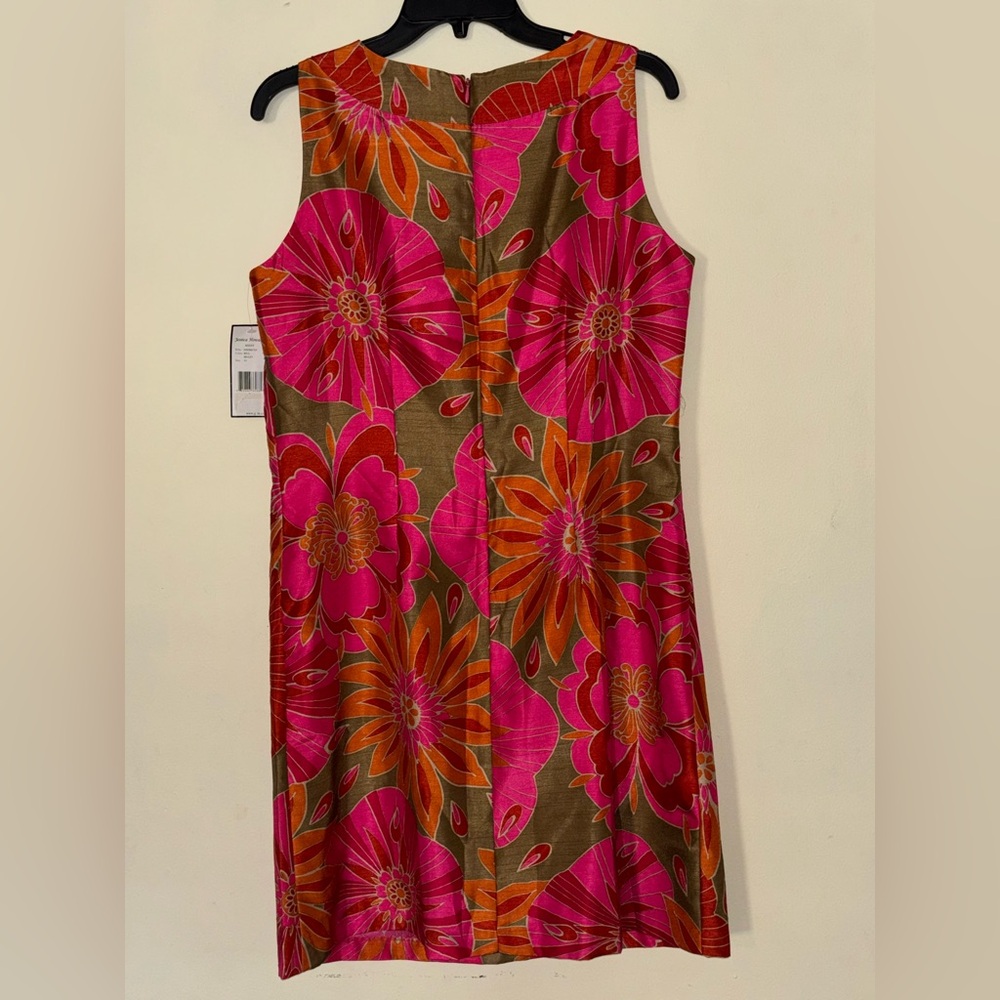 Jessica Howard Fuchsia and Tangerine Floral Dress Round Neck Sleeveless - Picture 3 of 10